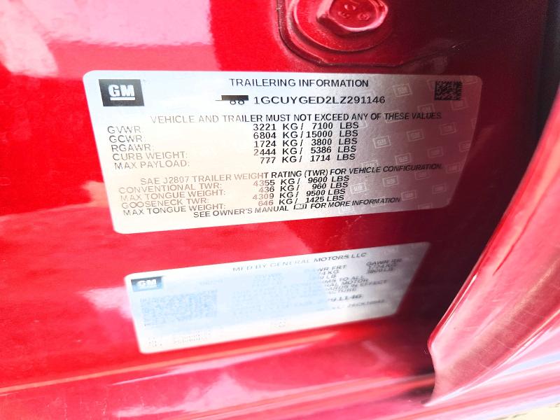 Продаж на аукціоні авто 2020 Chevrolet Silverado, vin: 1GCUYGED2LZ291146, номер лоту: 63032836