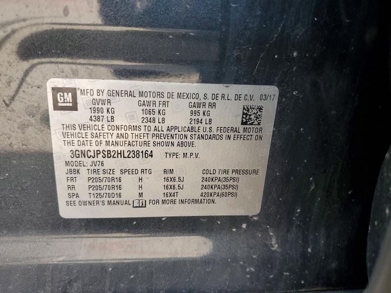 Aukcja sprzedaży 2017 Chevrolet Trax, vin: 3GNCJPSB2HL238164, numer aukcji: 59579526