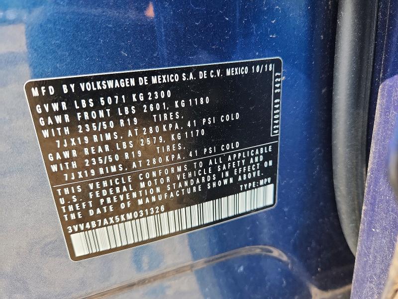 62869006 :رقم المزاد ، 3VV4B7AX5KM031326 vin ، 2019 Volkswagen Tiguan مزاد بيع