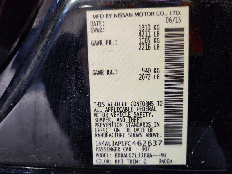 2015 Nissan Altima მანქანა იყიდება აუქციონზე, vin: 1N4AL3AP1FC462637, აუქციონის ნომერი: 59805276