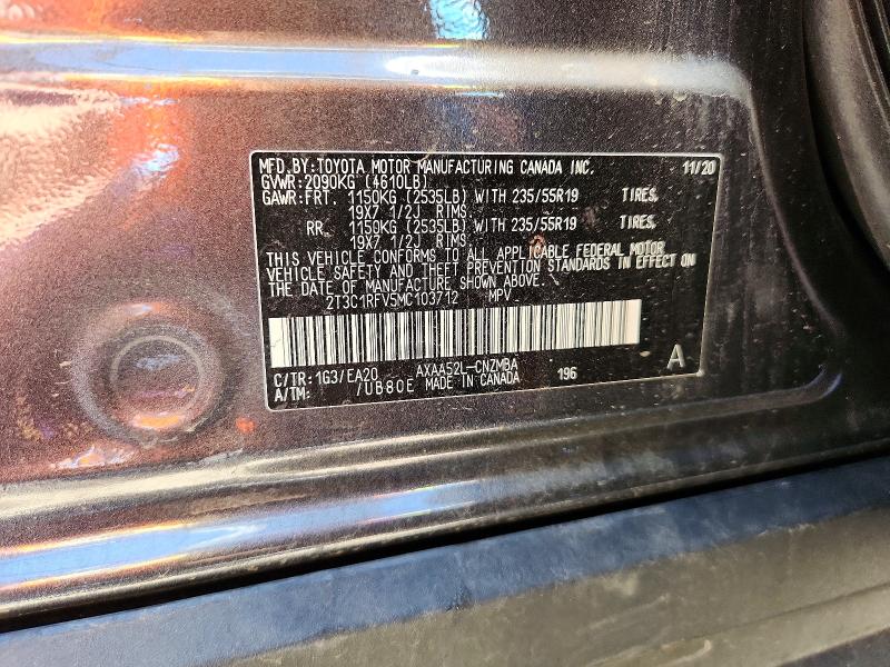 Aukcja sprzedaży 2021 Toyota Rav4, vin: 2T3C1RFV5MC103712, numer aukcji: 62987056