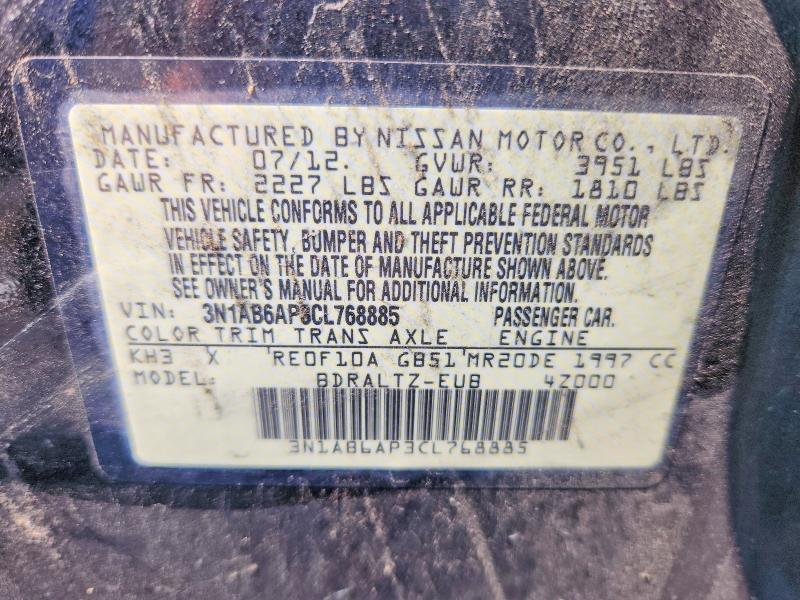 62627886 :رقم المزاد ، 3N1AB6AP3CL768885 vin ، 2012 Nissan Sentra مزاد بيع