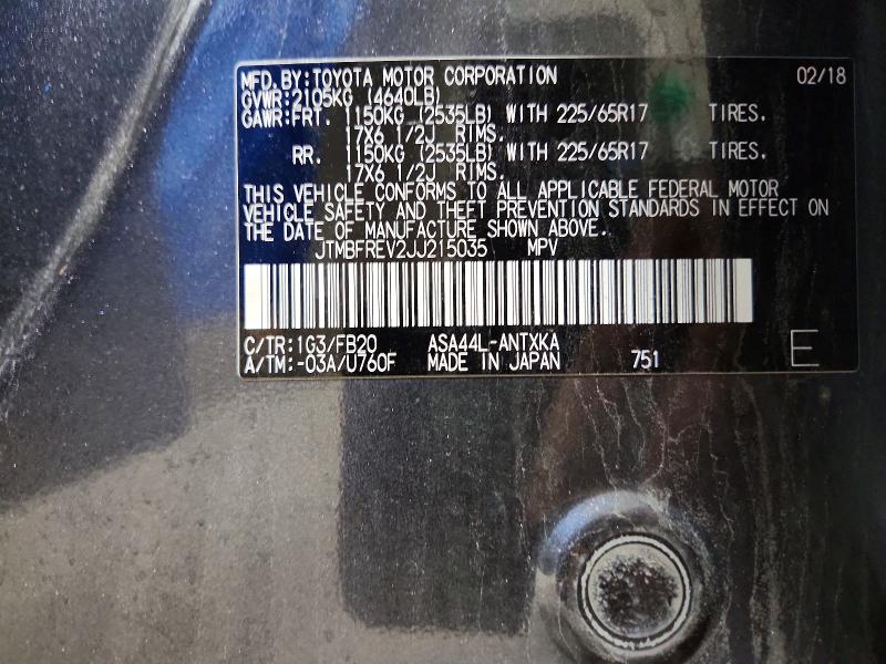 Aukcja sprzedaży 2018 Toyota Rav4, vin: JTMBFREV2JJ215035, numer aukcji: 60816456