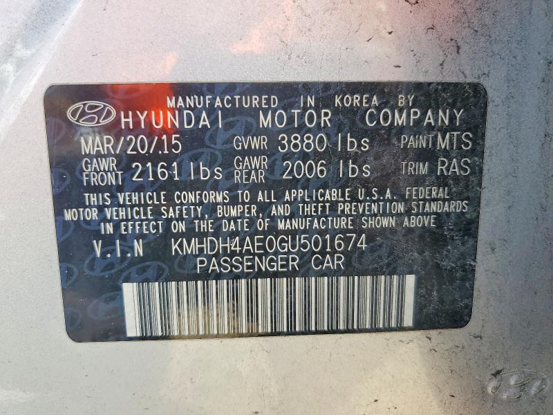 85611215 :رقم المزاد ، KMHDH4AE0GU501674 vin ، 2016 Hyundai Elantra مزاد بيع