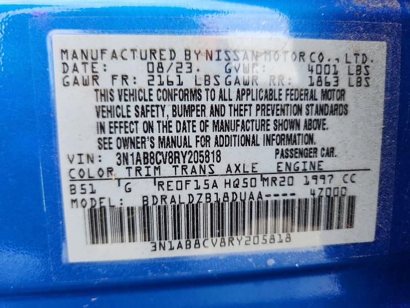 2024 Nissan Sentra მანქანა იყიდება აუქციონზე, vin: 3N1AB8CV8RY205818, აუქციონის ნომერი: 60972096