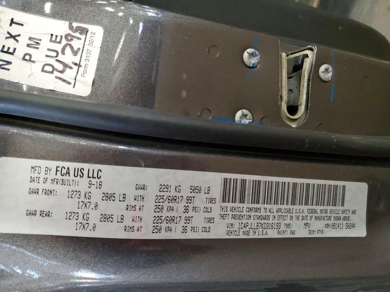 2019 Jeep Cherokee მანქანა იყიდება აუქციონზე, vin: 1C4PJLLB7KD316193, აუქციონის ნომერი: 63144086
