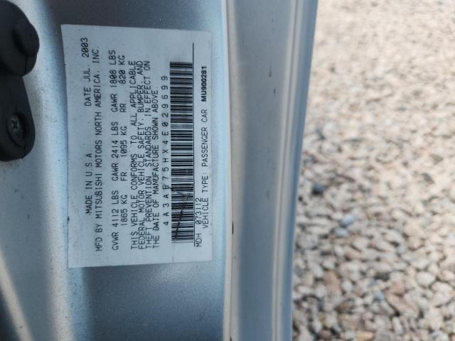 59087746 :رقم المزاد ، 4A3AE75HX4E029699 vin ، 2004 Mitsubishi Eclipse مزاد بيع