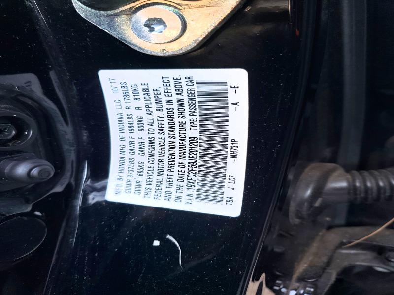 2018 Honda Civic მანქანა იყიდება აუქციონზე, vin: 19XFC2F59JE201209, აუქციონის ნომერი: 61677756