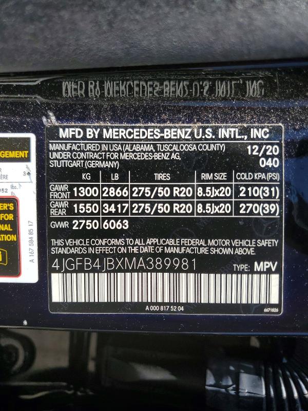 Продаж на аукціоні авто 2021 Mercedes-benz Gle, vin: 4JGFB4JBXMA389981, номер лоту: 59661846