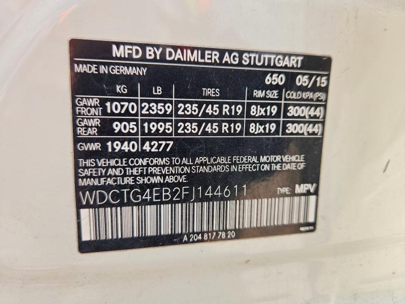 Продаж на аукціоні авто 2015 Mercedes-benz Gla, vin: WDCTG4EB2FJ144611, номер лоту: 62720896