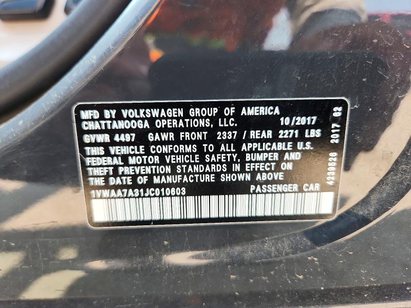 62908666 :رقم المزاد ، 1VWAA7A31JC010603 vin ، 2018 Volkswagen Passat مزاد بيع