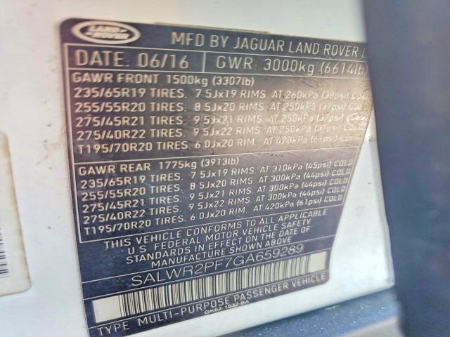Продаж на аукціоні авто 2016 Land Rover Range Rover Sport, vin: SALWR2PF7GA659289, номер лоту: 61571856