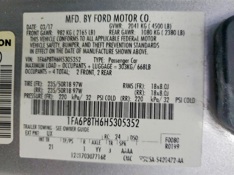 Продаж на аукціоні авто 2017 Ford Mustang, vin: 1FA6P8TH6H5305352, номер лоту: 60789076