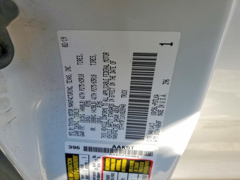 60408876 :رقم المزاد ، 5TFHY5F11KX828948 vin ، 2019 Toyota Tundra مزاد بيع