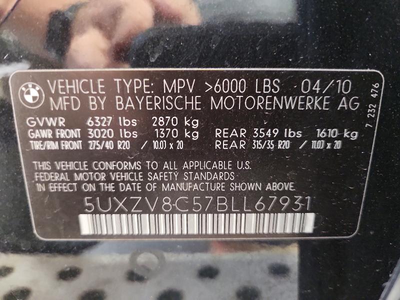 2011 Bmw X5 მანქანა იყიდება აუქციონზე, vin: 5UXZV8C57BLL67931, აუქციონის ნომერი: 60618126