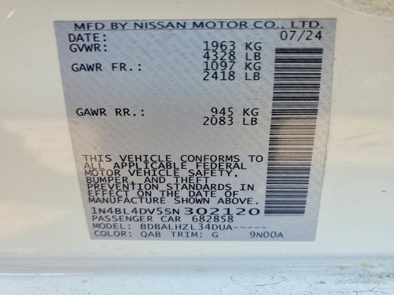 Продажа на аукционе авто 2025 Nissan Altima, vin: 1N4BL4DV5SN302120, номер лота: 62814896