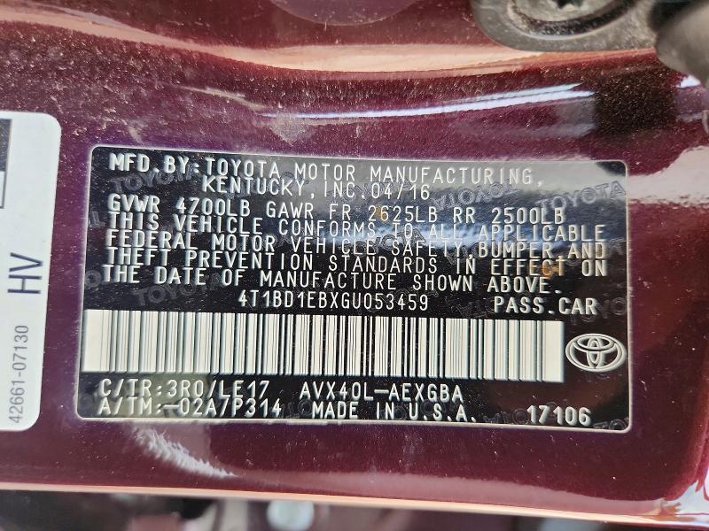 Продажа на аукционе авто 2016 Toyota Avalon Hybrid, vin: 4T1BD1EBXGU053459, номер лота: 62858176