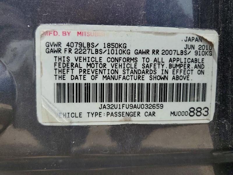 2010 Mitsubishi Lancer მანქანა იყიდება აუქციონზე, vin: JA32U1FU9AU032659, აუქციონის ნომერი: 59393456
