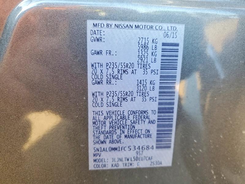 2015 Infiniti Qx60 მანქანა იყიდება აუქციონზე, vin: 5N1AL0MM1FC534684, აუქციონის ნომერი: 59881146