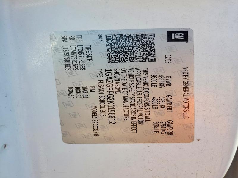 Продаж на аукціоні авто 2019 Chevrolet Express G3500, vin: 1GAZGPFG2K1196612, номер лоту: 63168686