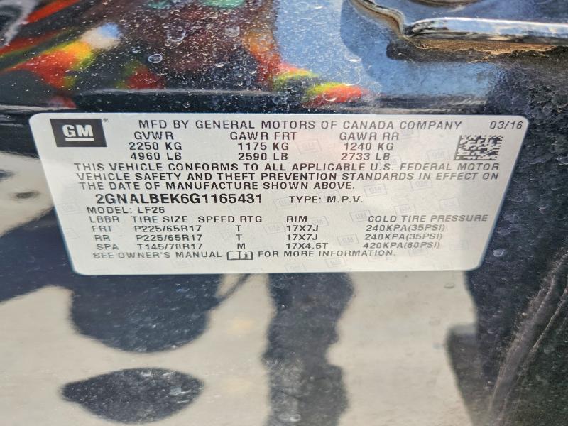 2016 Chevrolet Equinox მანქანა იყიდება აუქციონზე, vin: 2GNALBEK6G1165431, აუქციონის ნომერი: 62036166