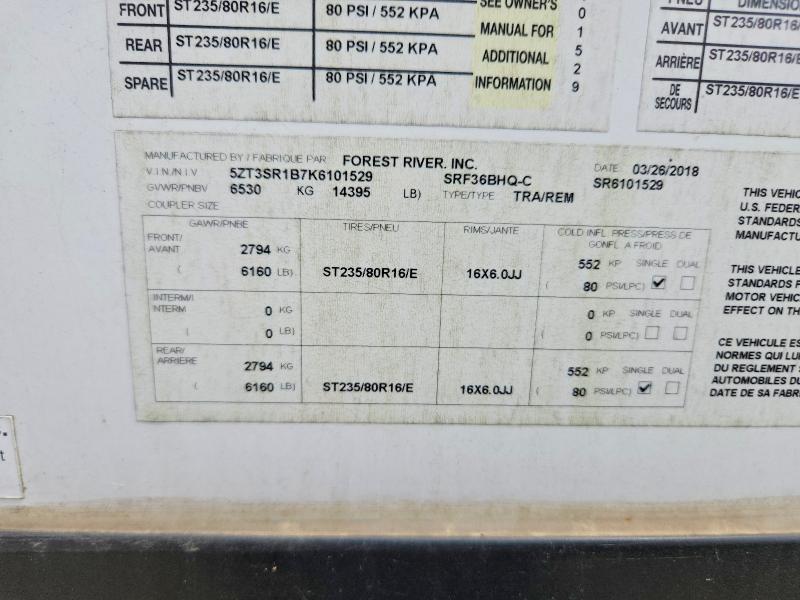 2019 Sabre By Forest Rive Cobalt მანქანა იყიდება აუქციონზე, vin: 5ZT3SR1B7K6101529, აუქციონის ნომერი: 61595596