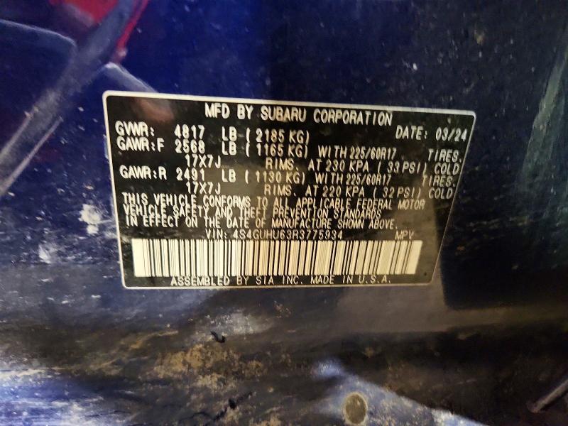 2024 Subaru Crosstrek მანქანა იყიდება აუქციონზე, vin: 4S4GUHU63R3775934, აუქციონის ნომერი: 60889466