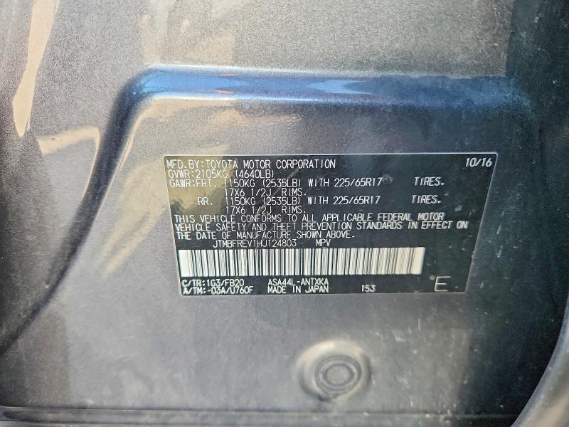 Aukcja sprzedaży 2017 Toyota Rav4, vin: JTMBFREV1HJ124803, numer aukcji: 62516306