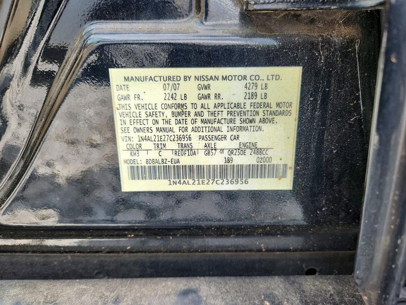 Продажа на аукционе авто 2007 Nissan Altima, vin: 1N4AL21E27C236956, номер лота: 59293126