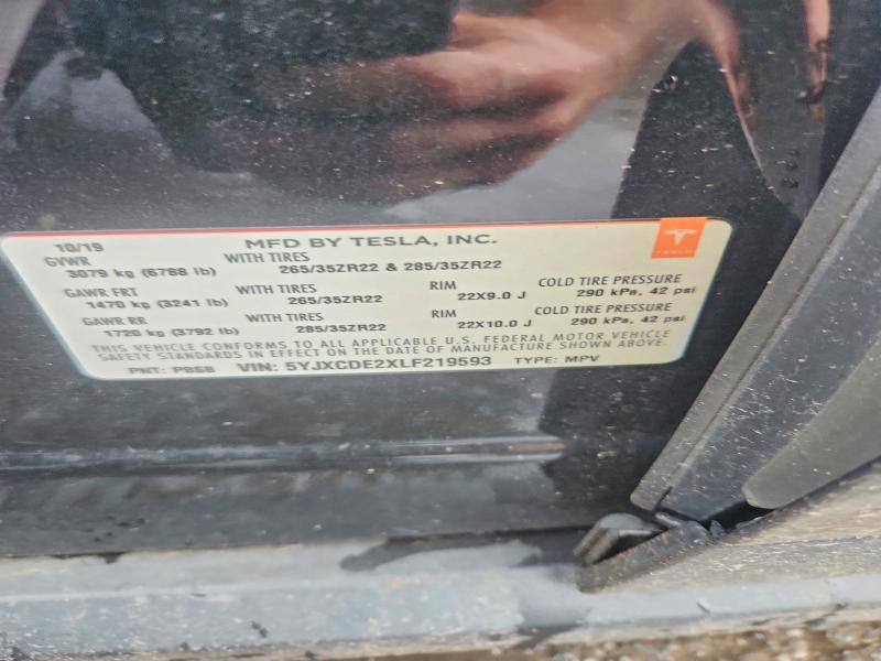 Aukcja sprzedaży 2020 Tesla Model X, vin: 5YJXCDE2XLF219593, numer aukcji: 62922166
