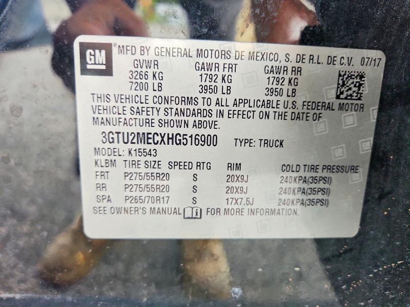 2017 Gmc Sierra მანქანა იყიდება აუქციონზე, vin: 3GTU2MECXHG516900, აუქციონის ნომერი: 61176526