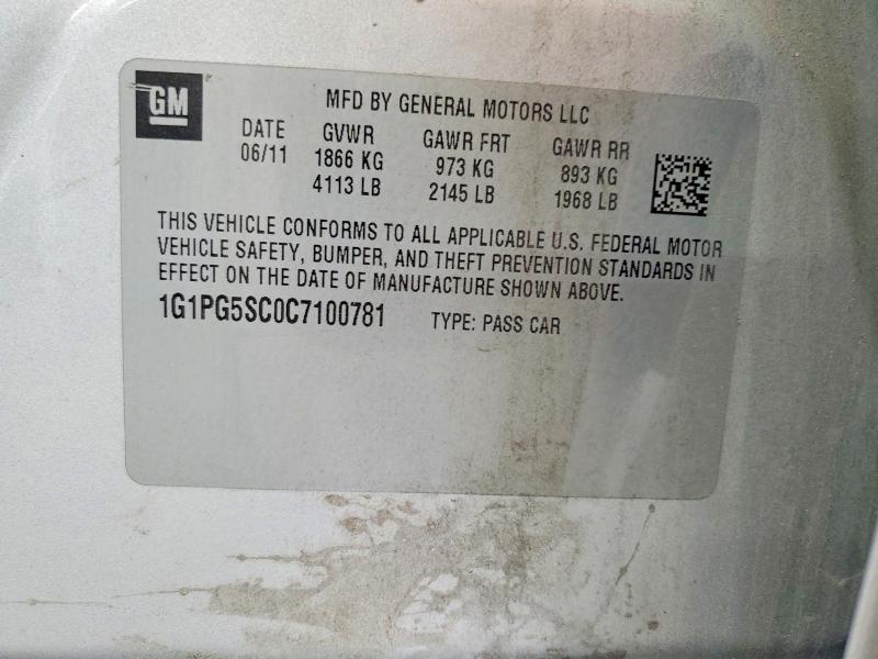 61347326 :رقم المزاد ، 1G1PG5SC0C7100781 vin ، 2012 Chevrolet Cruze مزاد بيع