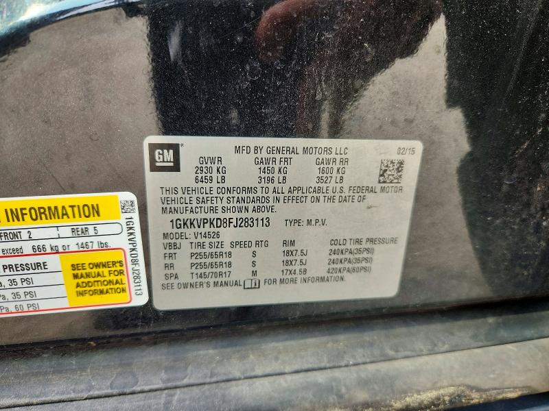 62650936 :رقم المزاد ، 1GKKVPKD8FJ283113 vin ، 2015 Gmc Acadia مزاد بيع