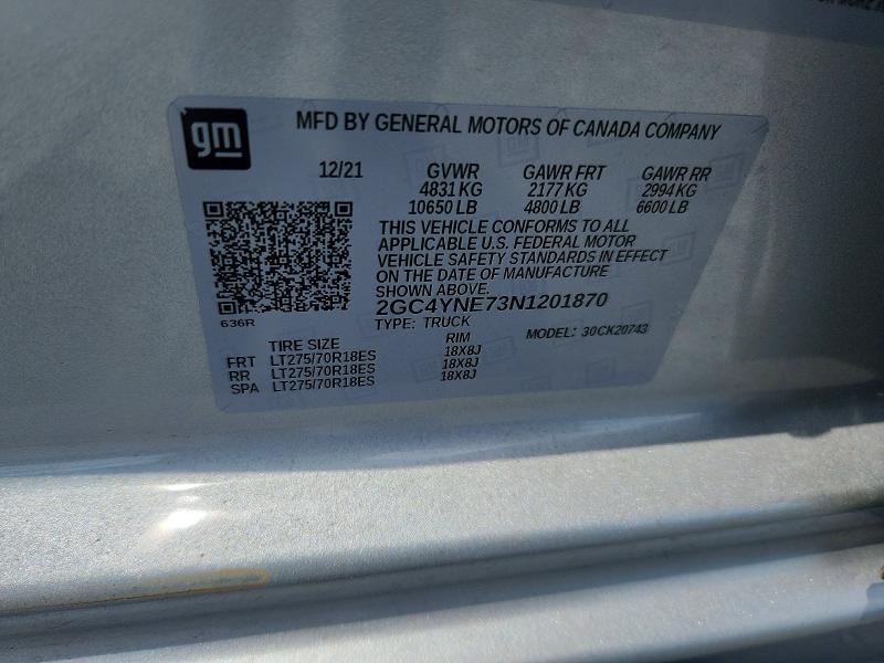 60125636 :رقم المزاد ، 2GC4YNE73N1201870 vin ، 2022 Chevrolet Silverado مزاد بيع