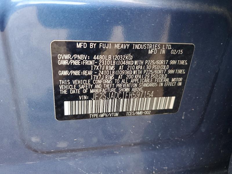 Продажа на аукционе авто 2015 Subaru Forester, vin: JF2SJADC1FH597154, номер лота: 60066866