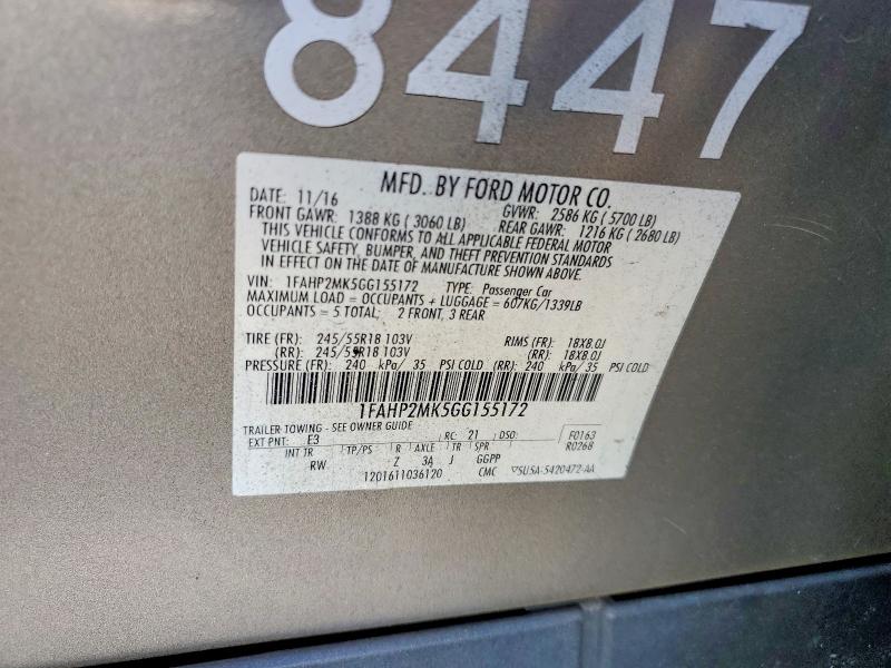 62842696 :رقم المزاد ، 1FAHP2MK5GG155172 vin ، 2016 Ford Taurus مزاد بيع