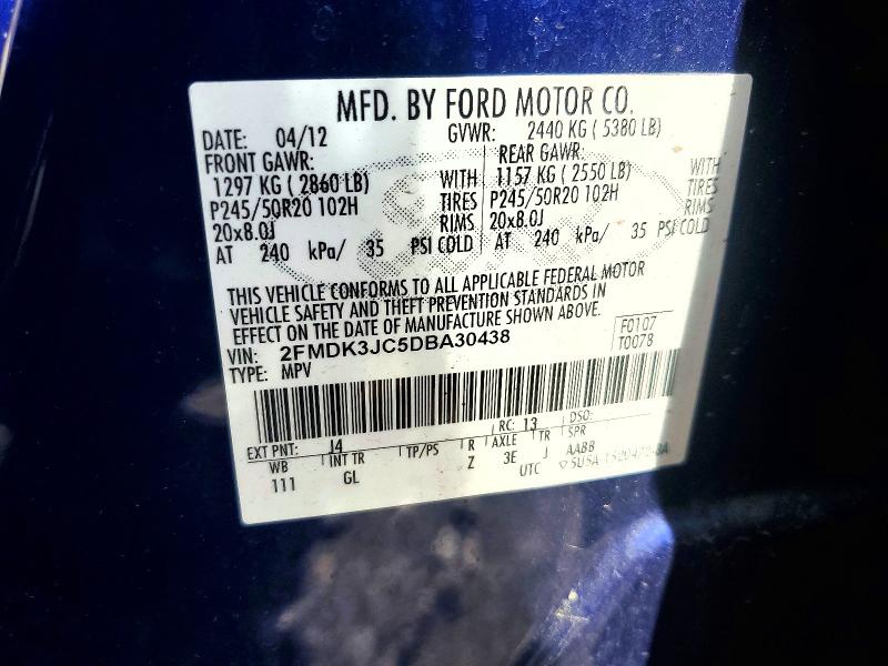 Aukcja sprzedaży 2013 Ford Edge, vin: 2FMDK3JC5DBA30438, numer aukcji: 59771766