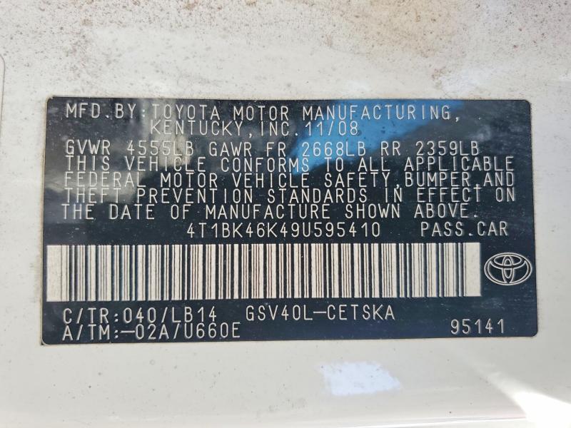 60718976 :رقم المزاد ، 4T1BK46K49U595410 vin ، 2009 Toyota Camry مزاد بيع