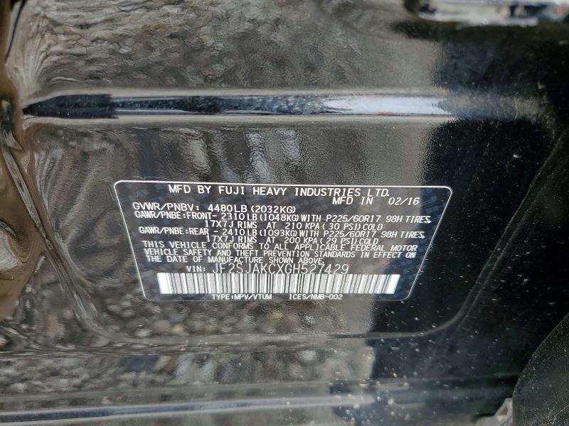 2016 Subaru Forester მანქანა იყიდება აუქციონზე, vin: JF2SJAKCXGH527429, აუქციონის ნომერი: 61542466