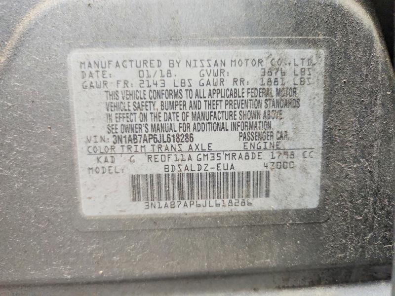 Продаж на аукціоні авто 2018 Nissan Sentra, vin: 3N1AB7AP6JL618286, номер лоту: 62659726