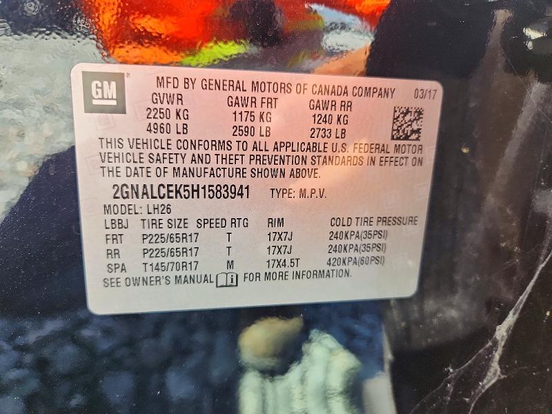 2017 Chevrolet Equinox მანქანა იყიდება აუქციონზე, vin: 2GNALCEK5H1583941, აუქციონის ნომერი: 62131396
