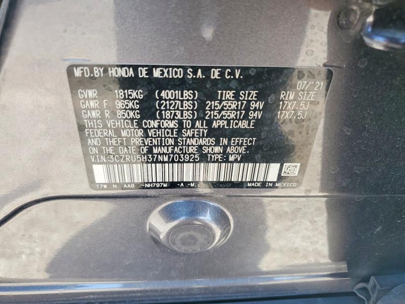 61512946 :رقم المزاد ، 3CZRU5H37NM703925 vin ، 2022 Honda Hr-v مزاد بيع