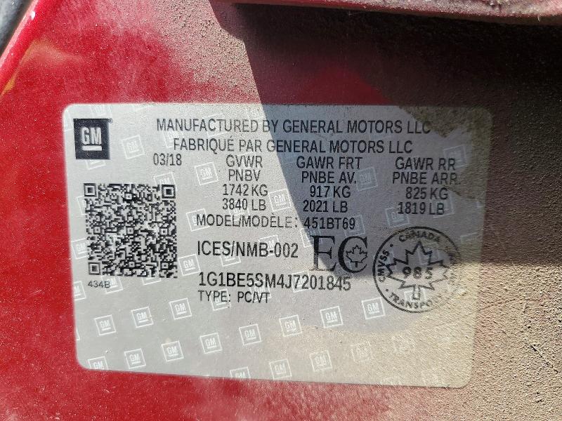 58627966 :رقم المزاد ، 1G1BE5SM4J7201845 vin ، 2018 Chevrolet Cruze مزاد بيع