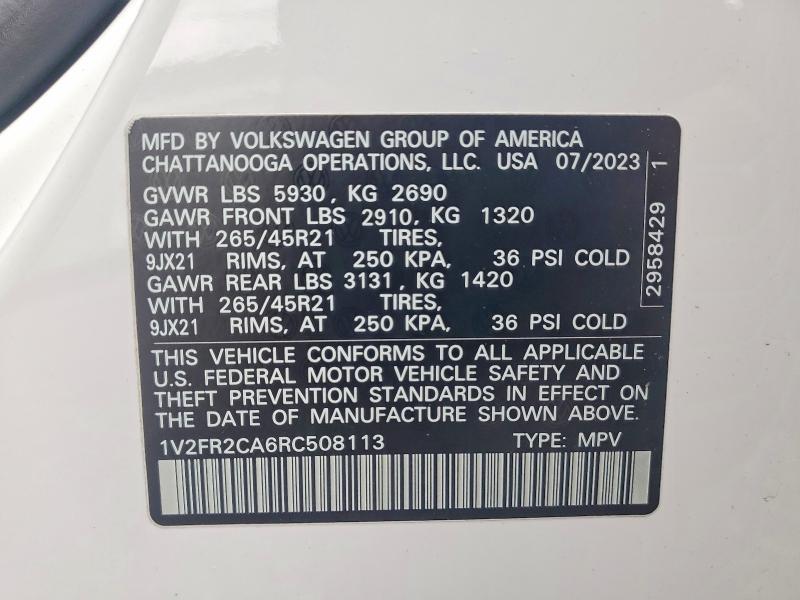 59710676 :رقم المزاد ، 1V2FR2CA6RC508113 vin ، 2024 Volkswagen Atlas مزاد بيع