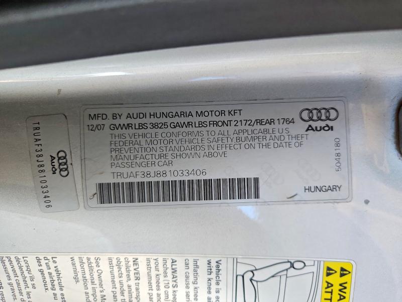 61941836 :رقم المزاد ، TRUAF38J881033406 vin ، 2008 Audi Tt مزاد بيع