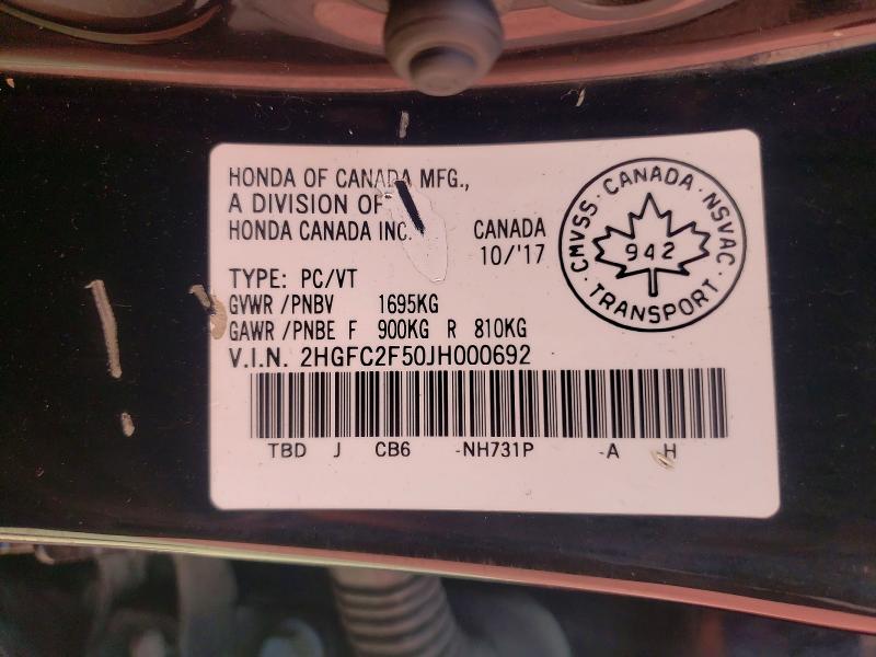 Продажа на аукционе авто 2018 Honda Civic, vin: 2HGFC2F50JH000692, номер лота: 63304556
