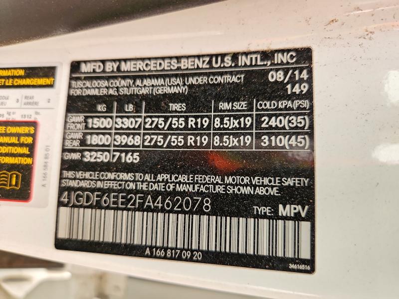 2015 Mercedes-benz Gl მანქანა იყიდება აუქციონზე, vin: 4JGDF6EE2FA462078, აუქციონის ნომერი: 61296716