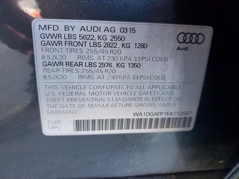 Продаж на аукціоні авто 2015 Audi Q5, vin: WA1DGAFP1FA112567, номер лоту: 63230216