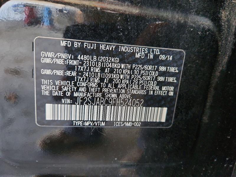 Продаж на аукціоні авто 2015 Subaru Forester, vin: JF2SJABC9FH524052, номер лоту: 62712746