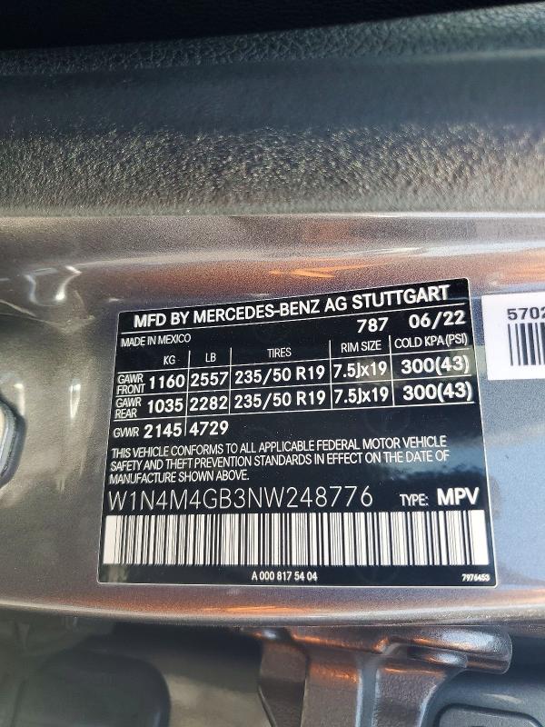2022 Mercedes-benz Glb მანქანა იყიდება აუქციონზე, vin: W1N4M4GB3NW248776, აუქციონის ნომერი: 63187606